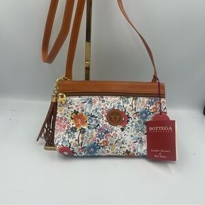 Bottega Floral Leather Crossbody Bag - Brown and Multicolor Italy. Purse. New.